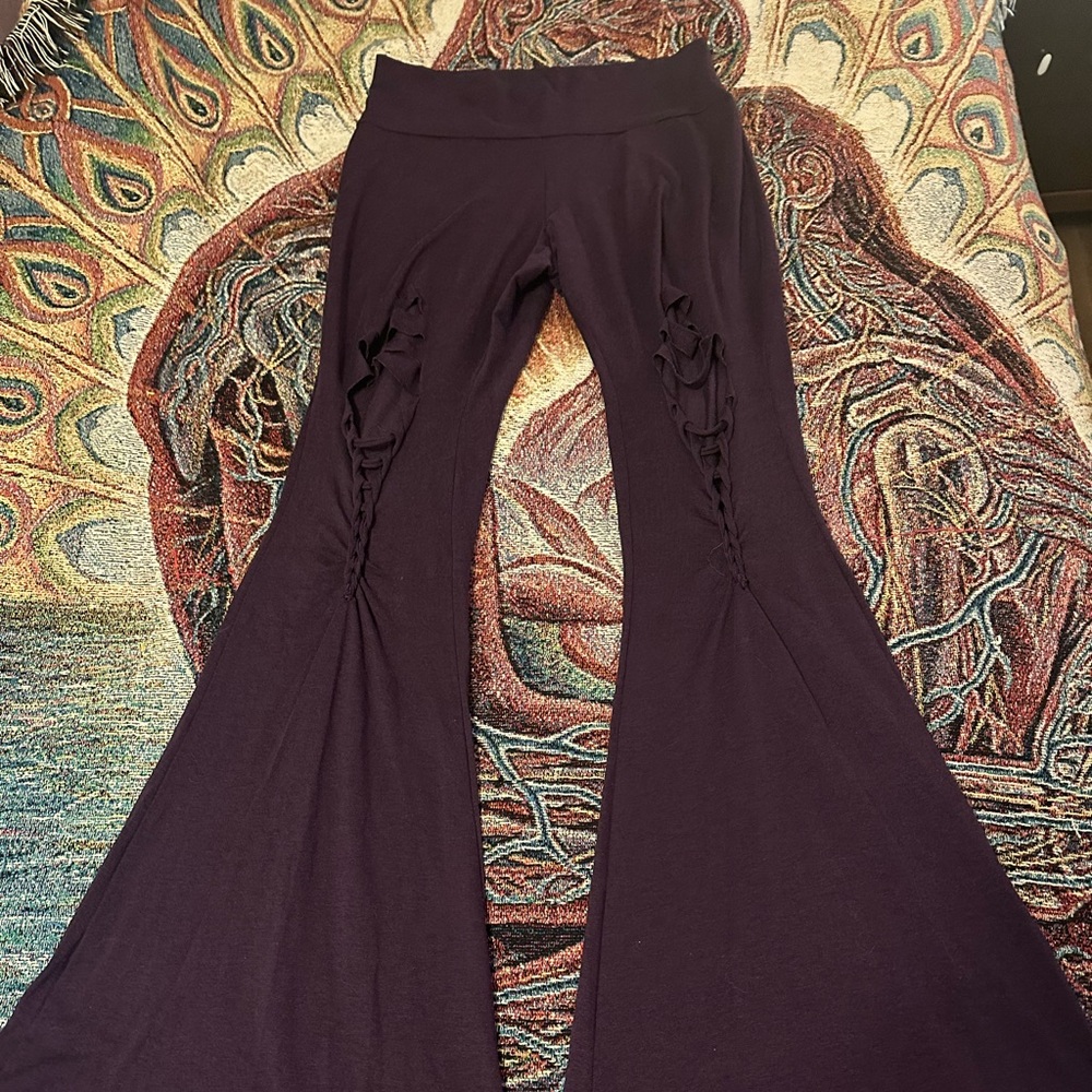 PURPLE Warrior Within Cutout Snip Tease Bamboo Slim Bell Bottom Pants *SOLD*